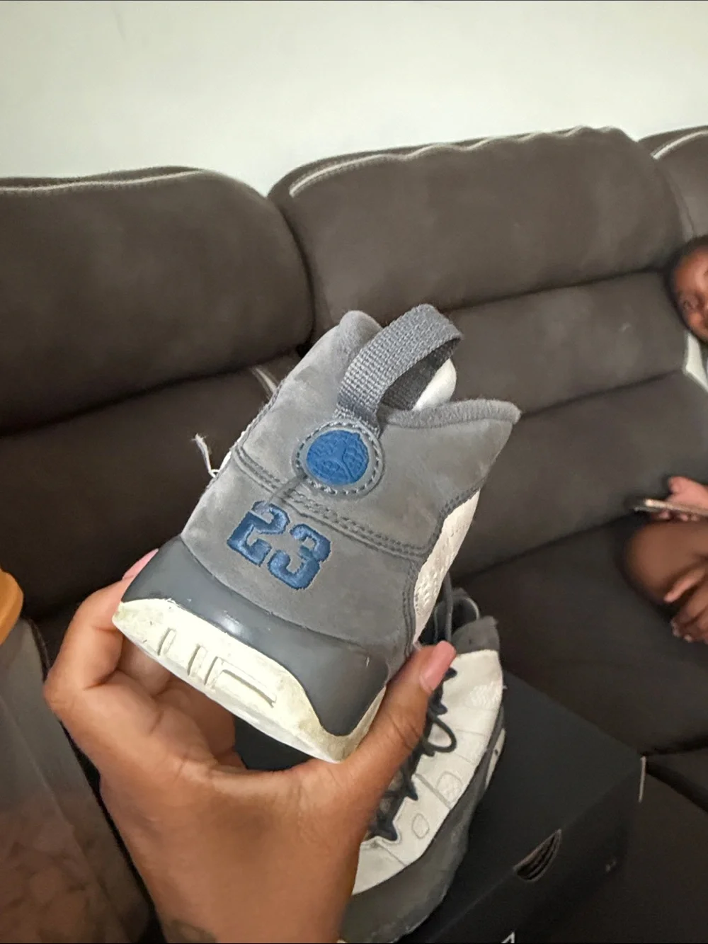 Jordan Kids' White, Gray and Blue High-Top Sneakers